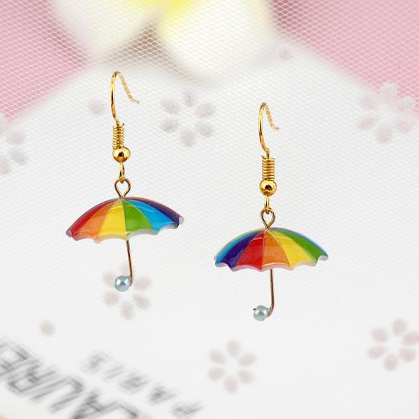 ピアス フックピアス 傘 レインボー  虹 レディース 揺れる 可愛い きれい