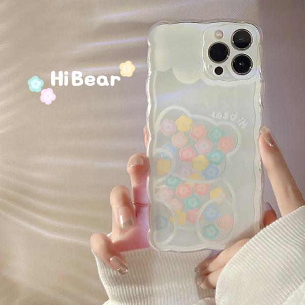 iPhone14 ケース iPhone Pro ケース iPhone Pro Max ケース iPhone plus スマホケース かわいい 耐衝撃 くま 花
