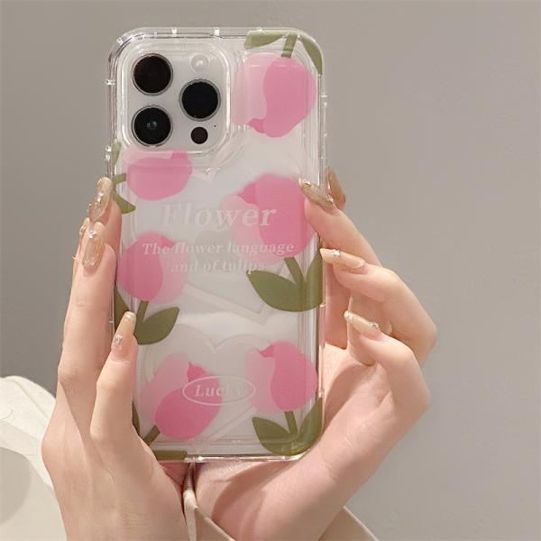 iPhone15 ケース 15 pro Pro Max plus 花 チューリップ フラワー かわいい 耐衝撃 スマホケース スマホカバー