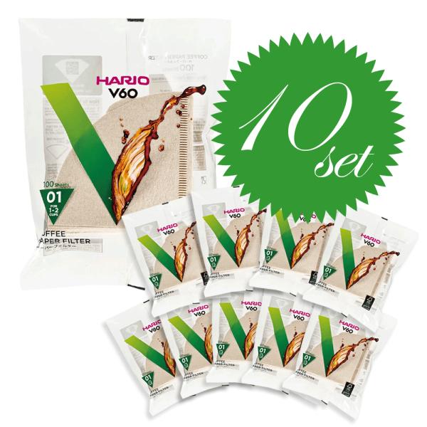 HARIO ハリオ V60ペーパーフィルター01 みさらし 100枚入【10個セット】1-2杯用 VCF-01-100M ドリップコーヒー