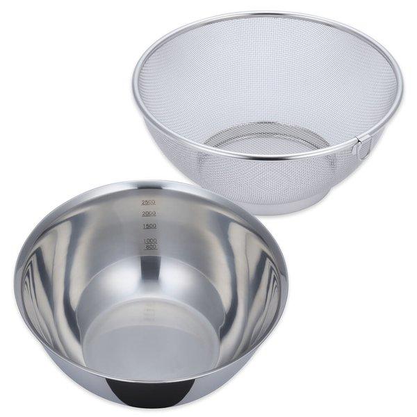 材質：ステンレススチール生産国:中国※一度に複数の商品をご購入の場合、一部商品が欠品していると出荷が遅れる可能性がございます。シンプルで、清潔なステンレスボウルとザルのお買い得な2点セットです。重ねて使え、収納時はきれいに2点が重なるので ...