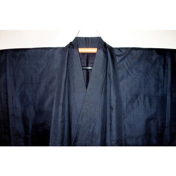 お買い得セール 弐10953 本絹純泥藍大島紬男着物羽織 裄68丈136К濃紺百
