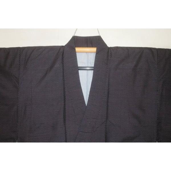 弐11789 本絹夏結城紬男着物単衣 裄63丈128К濃い紫紺蚊絣 伝統の絶品