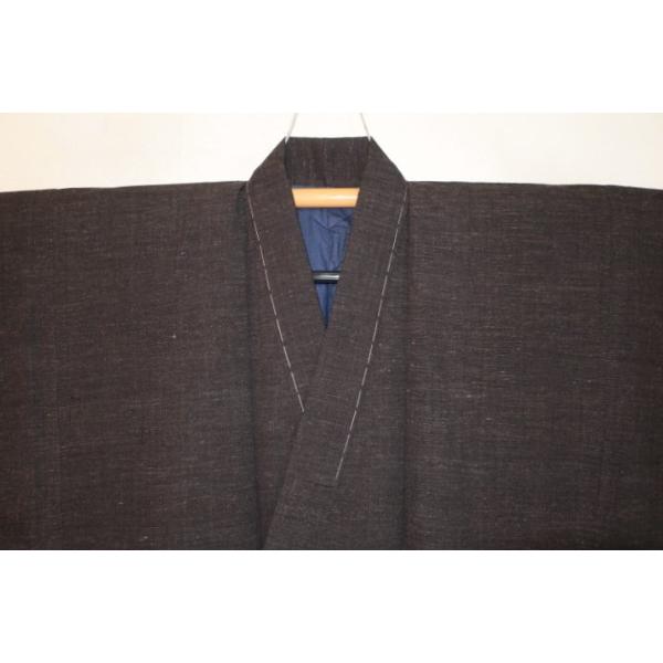 弐9008 本絹小千谷縮紬上布 男性着物袷 裄64丈140К柿渋染・濃い