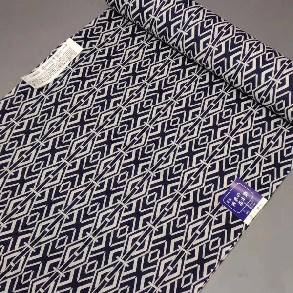 弐反物0007RM 遠州織 男性浴衣木綿反物 Κ 濃紺地に繋ぎ直違い 新品アウトレット