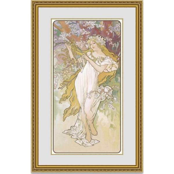 絵画 販売購入 ミュシャ 四季 春 スプリング 額縁付き : 絵画販売の