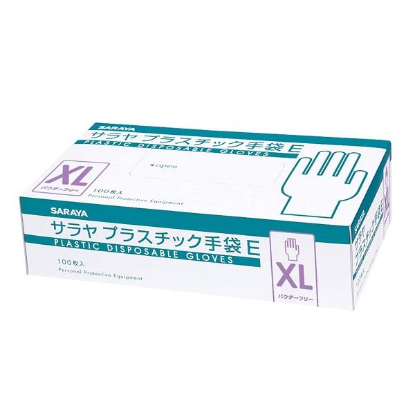 SARAYA（サラヤ） プラスチック手袋E 粉なし 53517 XLサイズ 100枚