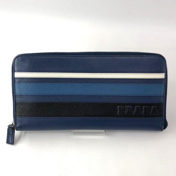 PRADA プラダ ボーダー オーガナイザー ラウンドファスナー長財布 店頭/他モール併売《ブランド・山城店》N014