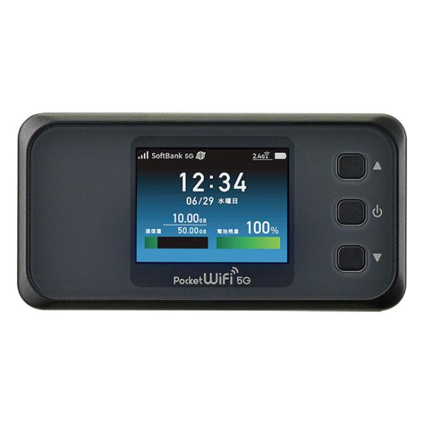 形状：Wi-Fi ルータタイプ、カラー：クリスタルブラック、サイズ（幅×高さ×厚さ）：約128mm×約65mm×約14.5mm、バッテリー容量：4,000mAh（内蔵式）、表示言語：日本語／英語、ディスプレイサイズ：2.4インチ