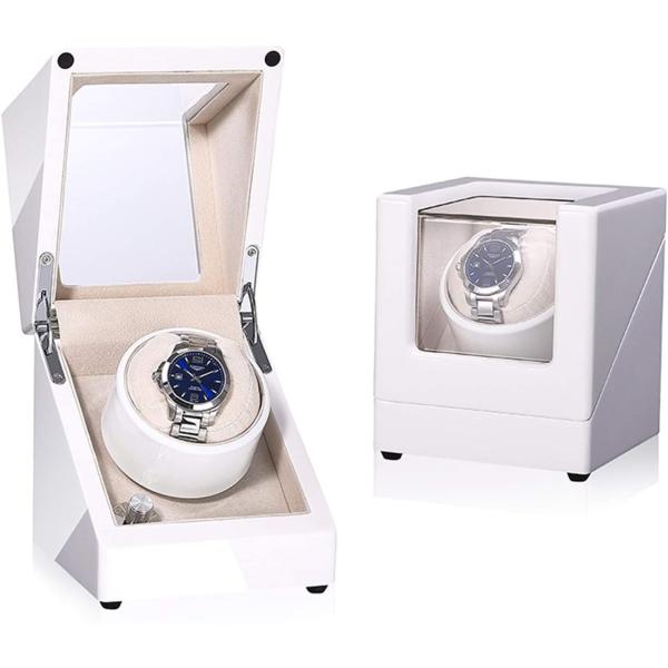 ワインディングマシーン 1本機械式腕時計ホワイトの自動ミュートモーターシングルウォッチワインダー防塵ウォッチ回転ケースの表示ボックス 時計 収納 ケース