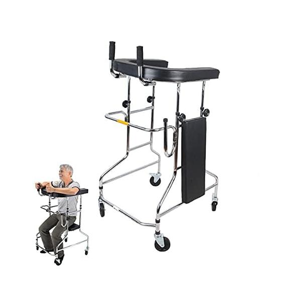 ?【折りたたみ式歩行器】折りたたみができるので、持ち運び収納にも大変便利。室内外での椅子の代用としてもご利用できます。高さ調整機能付きの介護用歩行器、歩行訓練に最適。軽量丈夫な鉄製、一人でも簡単に持ち運びができ、扱いやすい。?【使いやすく&...