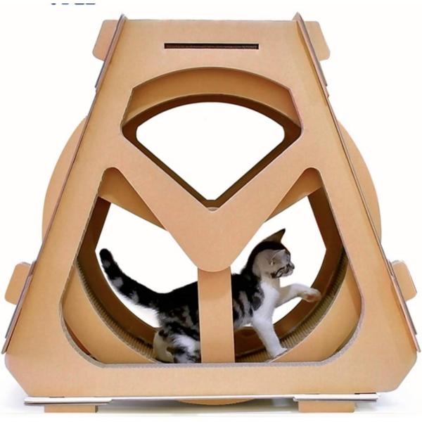 【非毒性材料】：猫用回し車段ボール紙で作られており、耐摩耗性、耐腐食性、環境に優しく、リサイクル可能です。良好な安定性、変形しにくい、圧力と摩耗、耐久性。注：猫の家具は段ボール材でできています。 水に浸したり、湿った場所から離れたりしないで...