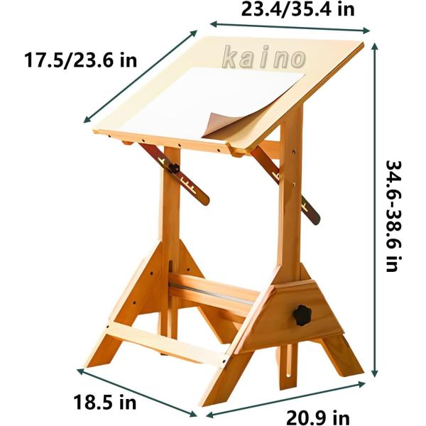 製図テーブル ブナ木製 製図台 昇降式 傾斜可能 高さ、角度調節
