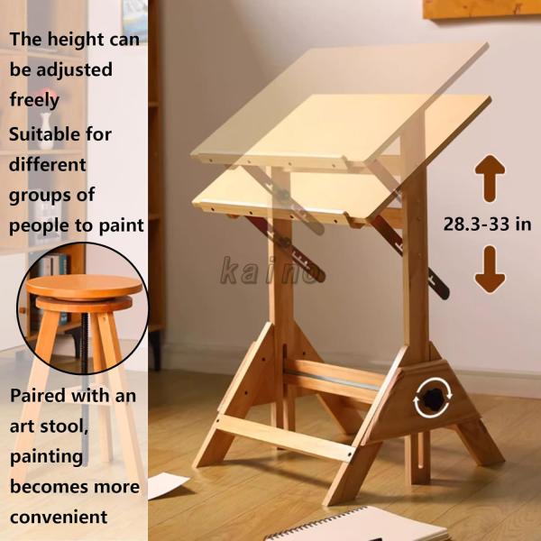 製図テーブル ブナ木製 製図台 昇降式 傾斜可能 高さ、角度調節