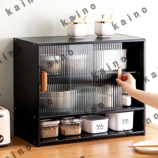 【素材】高品質の竹で作られたキッチンビュッフェサイドボード。透明なガラス扉、ブナ材の取っ手、そして小さなキャビネットに安定性と耐久性を与える頑丈な長方形の構造【スライドドア】キャビネットの収納ラック。キャビネットの扉は左右にスライドし、開閉...