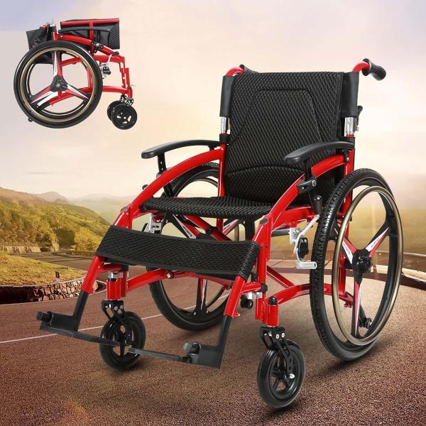 軽量折りたたみ車いす、スイングアウェイフットレストとフリップバックアーム＆アンチチップホイール付きスポーツトランスポート車いす、大人用、300ポンド重量 軽量折りたたみ車いす、スイングアウェイフットレストとフリップバック