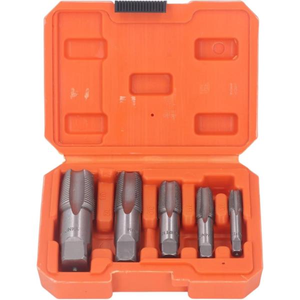5PCS NPT パイプタップセット、3/4 1/2 3/8 1/4 1/8 インチ炭素鋼ねじ切り配管 NPT タップセット、収納ケース付き、正確なねじ用のねじ切り配管タップセット、各