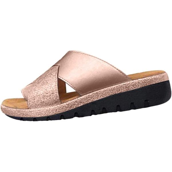 1女性のための整形外科用サンダル：アーチサポートデザインにより、体重がつま先、アーチ、足の指球全体に常に均等に分散されます。女性の整形外科用矯正スリッパ：レザーリングカジュアル外反母趾矯正骨スリッパプラス保護、つま先部分のフラットシューズア...