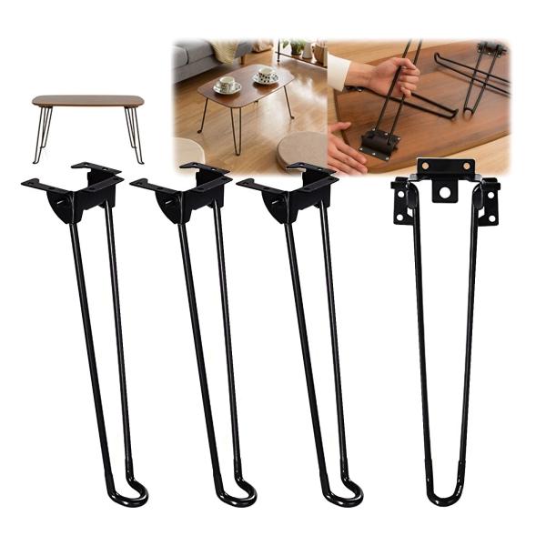 【素材】：耐久性 金属 鉄を使用した脚です。曲げ設計、安定感はあります。黒いの粉体塗装を施した[防錆・耐腐食性]長くお使いいただけます。【折りたたみ式 テーブル 脚】女性や、お子様も カンタン に折リたたみできますヨ！ 脚が立てると自動ロッ...