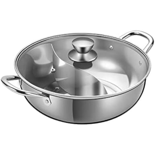 SUS304 ステンレス仕切り鍋 透明蓋付 大容量 しゃぶしゃぶ両手鍋 直火