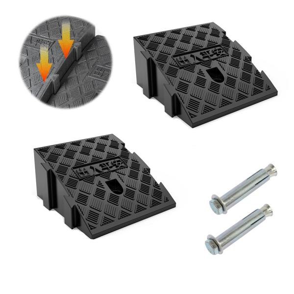 段差スロープ 段差プレート2個 段差解消スロープ 自転車 バイク スロープ 7〜15ｃｍの段差解消 夜間反射 固いプラスチック製 滑らない アンカーボルト付き