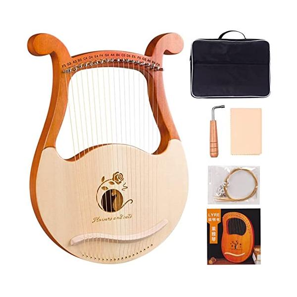 ● 製品一覧：1 *木製竪琴、1 *調整レンチ、1 *予備の弦1セット、1 *弦布、1 *英語マニュアル、1 *収納袋。持ち運びしやすく、小さなお子様やお年寄りの方、初心者の方にも扱いやすい、人間に優しいライアーです。● 上品な素材：ハープ...