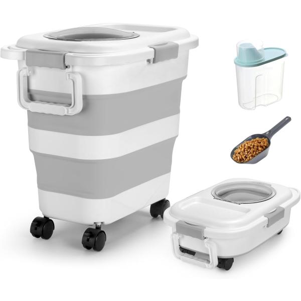 高品質で健康的：このペットフード容器は高密度ポリプロピレンプラスチック製で、耐久性に優れ、食品グレードの基準を満たし、環境に優しいです。折りたたみ部分はTPR素材で作られており、延性が良く、繰り返し折りたたむことができます。ドッグフード、米...