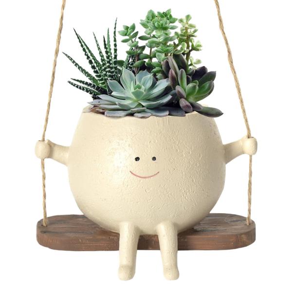 ハンギングプランター スイングフェイスプランターポット 笑い顔 小型 軽量 可愛い 吊り鉢 多肉植物鉢 植物 多肉植物ポット 屋内植物用樹脂吊りプランター 植木