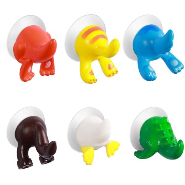 素材：プラスチック。サイズ：4x5x5cm。6個入。色：赤、黄、緑、青、白、コーヒー。一般的に使用される粘着フックや釘フックと比較して、吸盤フックは壁面を傷つけないだけでなく、操作が非常に便利です。壁の清潔さは、吸盤フックの重力に影響します...