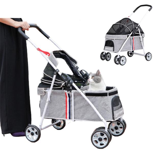 【調節可能なサンシェード】日差しからペットを守るUVカット率99％以上のサンシェードは調節可能なで、どの方向からの日差しにも対応できます【安定性】車輪は路面からの振動を軽減するように大き目の車輪を採用しており、しかも車輪は360度回転できま...