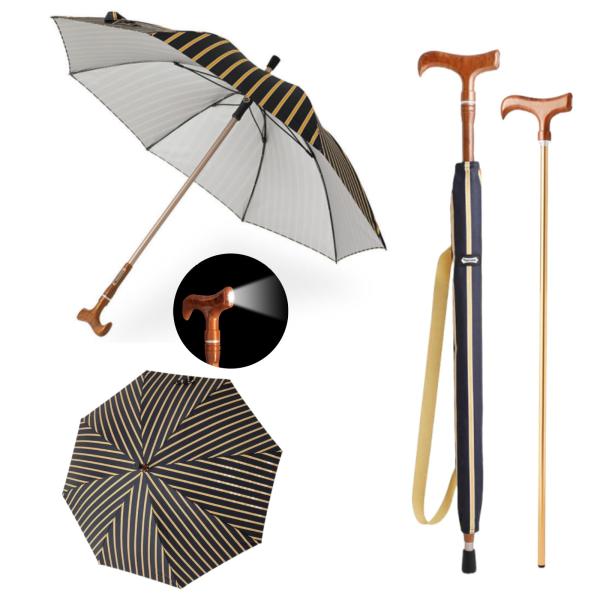 ステッキ傘 長傘 杖 傘 メンズ 日傘 晴雨兼用 杖になる傘 【高さ調整】 歩行杖傘 足の痛みを解消 ワンタッチ UVカット 耐風 超撥水 8本骨 直径105cm 滑り防止 一