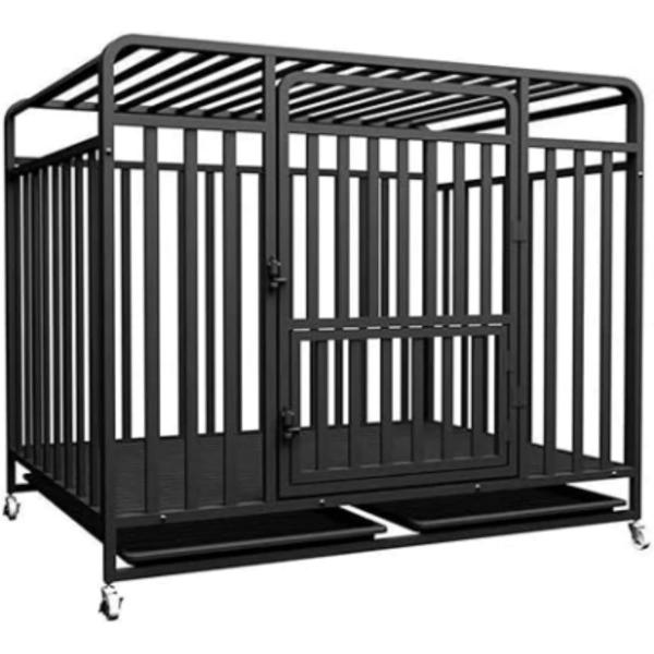 【キャスター付き】キャスターが付いており、ケージ内に犬を入れたままスムーズに移動できるのも嬉しいです。キャスター前輪にはストッパーが付いているので、ケージをしっかりと固定できます。【2つのドア付き】天井部にも正面にも大きなドアが付いているた...