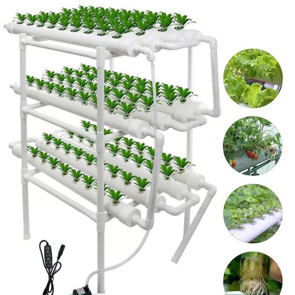 水耕栽培キット材質：この製品は、食品グレードのPVCパイプで作られています。壁の厚さ：2.0 mm、変形しにくく、耐腐食性、耐久性があり、美しいパイプの直径：63 mm、根が成長するのに十分なスペースを提供できます。自動循環システム：水槽用...