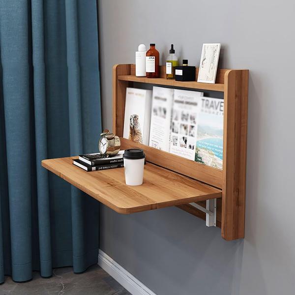 収納棚と一体化した折りたたみ式壁掛けドロップリーフテーブルデスク