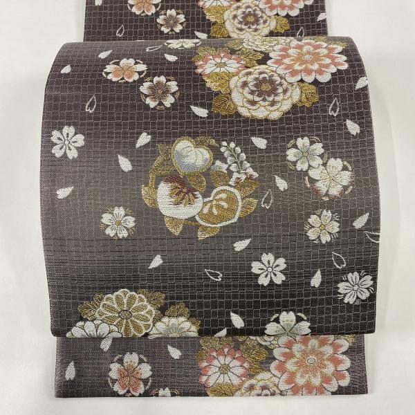 シックな花の袋帯 未使用品 正絹 銀糸 全通柄 - rehda.com