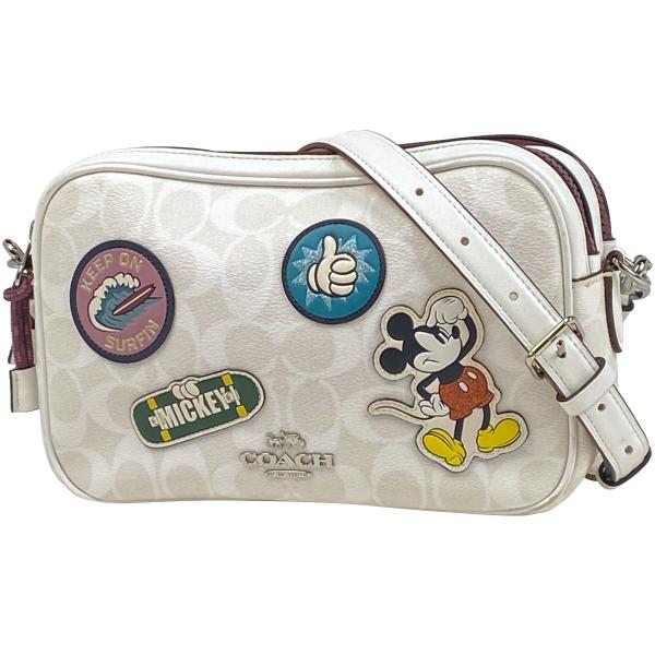美品 COACH/コーチ 3706 ディズニーコラボ ミッキー シグネチャー ショルダーバッグ ホワイト系 レザー 中古 COACH（コーチ） シグネチャー ショルダーバッグ ディズニーコラボ