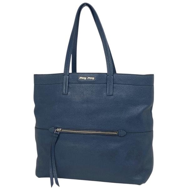 ミュウ Miu ロゴ トートバッグ ショルダーバッグ レザー ブルー