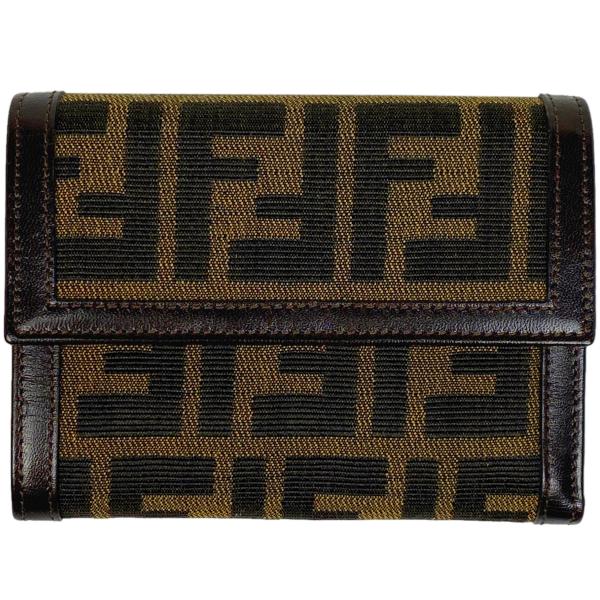【美品】フェンディ 三つ折り財布 キャンバス レザー 小銭入れ ズッカ柄 札入れ FENDI（フェンディ） ズッカ柄 三つ折り財布 札入れ 小銭入れ 三つ折り