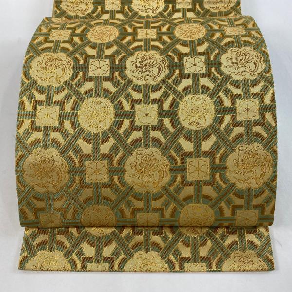 袋帯 美品 逸品 龍村晋 落款あり 名物加賀蜀江錦 箔 金色 全通 正絹  