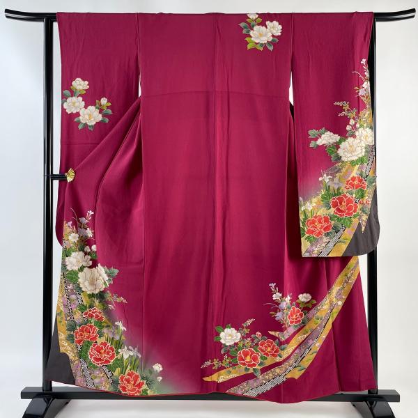 訪問着 身丈166cm 裄丈68cm L 袷 花器 草花 金糸 金彩 青灰色 正絹 美  