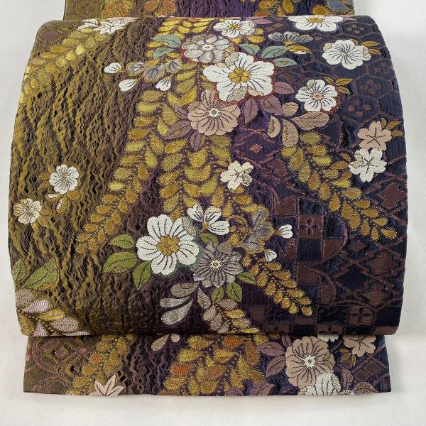 専用帯2918 2887 二点セット●やまと誂製 高級 正絹 六通 袋帯 千鳥 高級袋帯やまと謹製定価6万格安ワンタッチまゆみ帯本金プラチナ箔千鳥