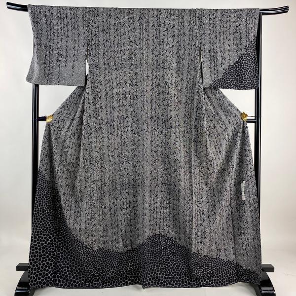 訪問着 身丈168cm 裄丈68cm L 袷 川村久太郎 落款あり 柳 石畳 黒灰