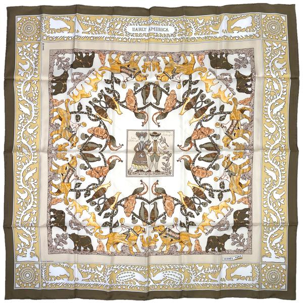 美品エルメス スカーフ EARLY AMERICA カレ90 シルク kaipre_1000075823442