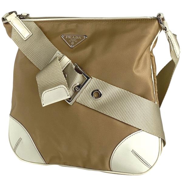 PRADA プラダ ロゴプレート ショルダーバッグ ナイロン ベージュ  