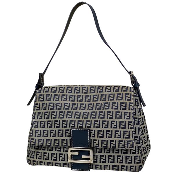 フェンディ ハンドバッグ デニム マーブル柄 ネイビー ワンショルダー マンマ 希少】FENDI マンマバケット デニム マーブル ショルダーバッグ