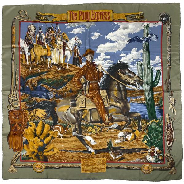 美品 HERMES エルメス カレ90 THE PONY EXPRESS 郵便社 HERMES エルメス カレ 90 The Pony Express 郵便社 スカーフ