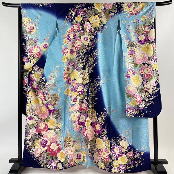 振袖 身丈164.5cm 裄丈66cm M 袷 枝梅 蝶 金銀彩 金糸 黒 正絹 名品  