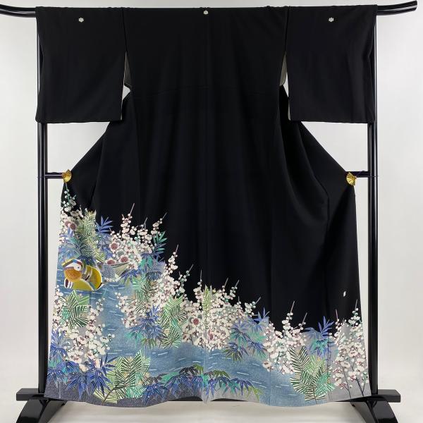 色留袖 身丈161cm 裄丈68.5cm L 袷 落款 鶴 枝梅 染め分け 抹茶色 正絹  