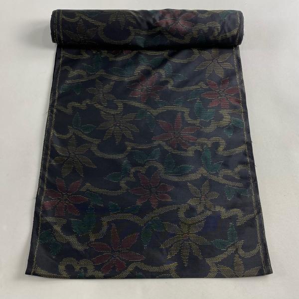反物 秀品 紬 上絹紬 花 亀甲 墨色 正絹 中古（反物 秀品 紬 上絹紬 花 