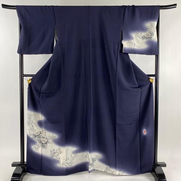 道行 身丈135cm 裄丈68.5cm L 草花 ぼかし 濃紺 正絹 逸品 【中古  
